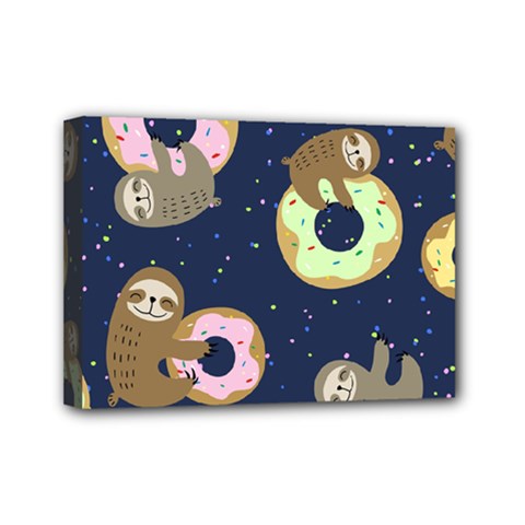 Cute Sloth With Sweet Doughnuts Mini Canvas 7  X 5  (stretched) by Sobalvarro