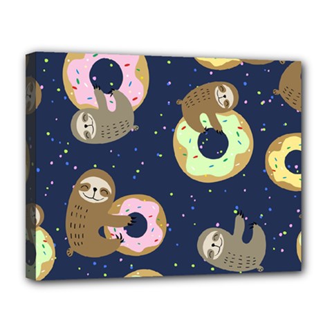 Cute Sloth With Sweet Doughnuts Canvas 14  X 11  (stretched) by Sobalvarro