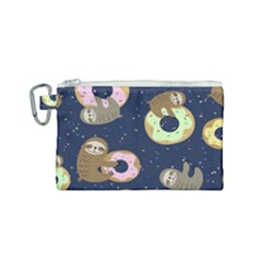 Cute Sloth With Sweet Doughnuts Canvas Cosmetic Bag (small) by Sobalvarro