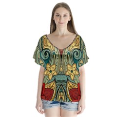  V-neck Flutter Sleeve Top by woozyk