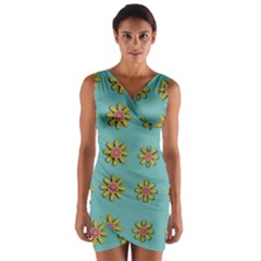 Fantasy Fauna Floral In Sweet Green Wrap Front Bodycon Dress by pepitasart