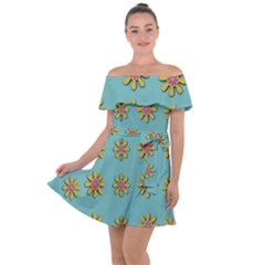 Fantasy Fauna Floral In Sweet Green Off Shoulder Velour Dress by pepitasart