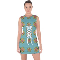 Fantasy Fauna Floral In Sweet Green Lace Up Front Bodycon Dress by pepitasart