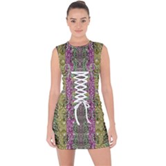 Leaves Contemplative In Pearls Free From Disturbance Lace Up Front Bodycon Dress by pepitasart