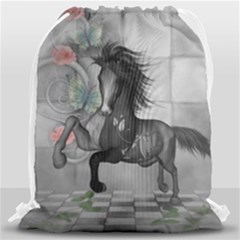 Wonderful Black And White Horse Drawstring Bag (large) by FantasyWorld7