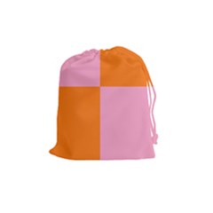 Mod Pink And Orange Squares Drawstring Pouch (medium) by snowwhitegirl