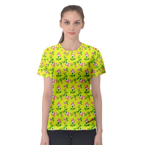 Carnation Pattern Yellow Women s Sport Mesh Tee by snowwhitegirl