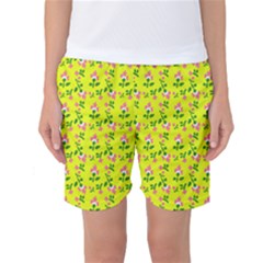 Carnation Pattern Yellow Women s Basketball Shorts by snowwhitegirl