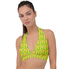 Carnation Pattern Yellow Halter Plunge Bikini Top by snowwhitegirl