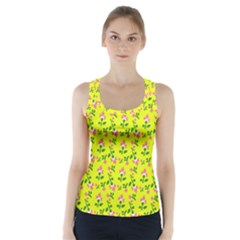 Carnation Pattern Yellow Racer Back Sports Top by snowwhitegirl