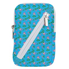 Carnation Pattern Blue Belt Pouch Bag (large) by snowwhitegirl