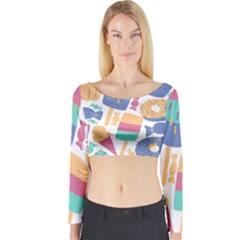 Icecream Pattern Pastel Sumer Long Sleeve Crop Top by Vaneshart