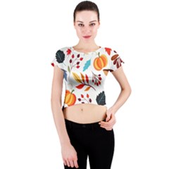 Pattern Pumpkins Autumn Crew Neck Crop Top by Vaneshart