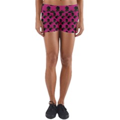 Black Rose Pink Yoga Shorts by snowwhitegirl