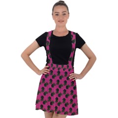 Black Rose Pink Velvet Suspender Skater Skirt by snowwhitegirl