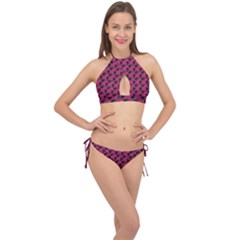 Black Rose Pink Cross Front Halter Bikini Set by snowwhitegirl