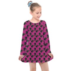 Black Rose Pink Kids  Long Sleeve Dress by snowwhitegirl