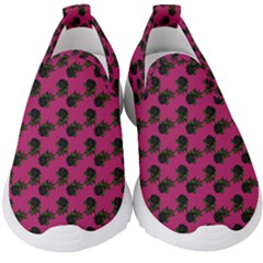 Black Rose Pink Kids  Slip On Sneakers by snowwhitegirl