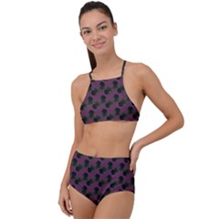 Black Rose Mauve High Waist Tankini Set by snowwhitegirl