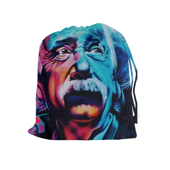 Albert Einstein Retro wall graffiti blue pink orange modern urban art grunge Drawstring Pouch (XL)