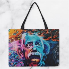 Albert Einstein Retro Wall Graffiti Blue Pink Orange Modern Urban Art Grunge Zipper Medium Tote Bag by snek