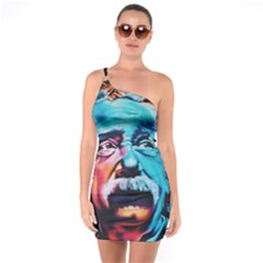 Albert Einstein Retro Wall Graffiti Blue Pink Orange Modern Urban Art Grunge One Soulder Bodycon Dress by snek