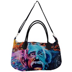 Albert Einstein Retro Wall Graffiti Blue Pink Orange Modern Urban Art Grunge Removal Strap Handbag by snek