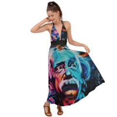 Albert Einstein Retro Wall Graffiti Blue Pink Orange Modern Urban Art Grunge Backless Maxi Beach Dress by snek