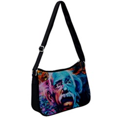 Albert Einstein Retro Wall Graffiti Blue Pink Orange Modern Urban Art Grunge Zip Up Shoulder Bag by snek