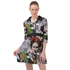 Frida Kahlo Brick Wall Graffiti Urban Art With Grunge Eye And Frog  Mini Skater Shirt Dress by snek