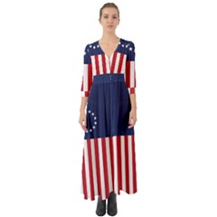 Betsy Ross Flag Usa America United States 1777 Thirteen Colonies Vertical Button Up Boho Maxi Dress by snek