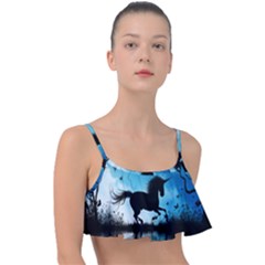 Wonderful Unicorn Silhouette In The Night Frill Bikini Top by FantasyWorld7