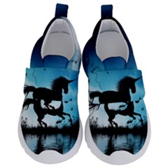 Wonderful Unicorn Silhouette In The Night Kids  Velcro No Lace Shoes by FantasyWorld7