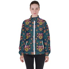 Hearts And Sun Flowers In Decorative Happy Harmony Women s High Neck Windbreaker by pepitasart