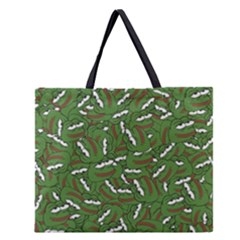 Pepe The Frog Face Pattern Green Kekistan Meme Zipper Large Tote Bag by snek