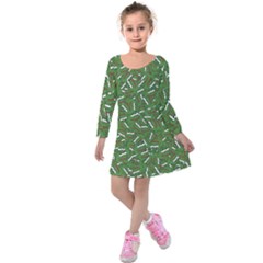 Pepe The Frog Face Pattern Green Kekistan Meme Kids  Long Sleeve Velvet Dress by snek