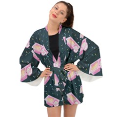 Dunkaroos Funfetti Print Dark Blue 1 Long Sleeve Kimono by elizabethjonesstyling