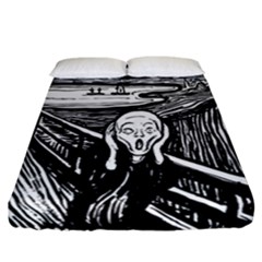 The Scream Edvard Munch 1893 Original Lithography Black And White Engraving Fitted Sheet (california King Size) by snek