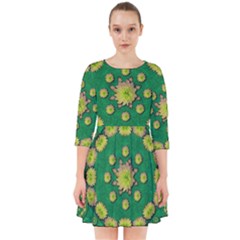 Fauna Bloom Mandalas On Bohemian Green Leaves Smock Dress by pepitasart