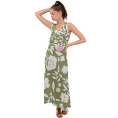 Sap Green Watercolor- V-neck Chiffon Maxi Dress by bohojosartulfashion