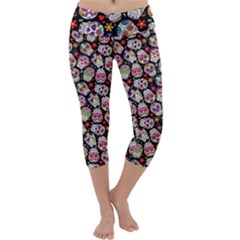 Mexican Sugar Skull Capri Yoga Leggings by trulycreative