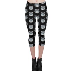 Cute Cat Face Black Capri Leggings  by trulycreative