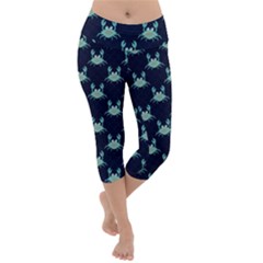 Cute Cartoon Crab Dark Blue Lightweight Velour Capri Yoga Leggings by trulycreative