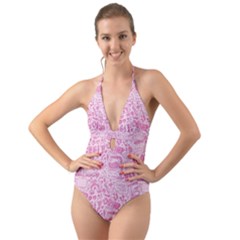 Coffee Pink Halter Cut-out One Piece Swimsuit by Amoreluxe