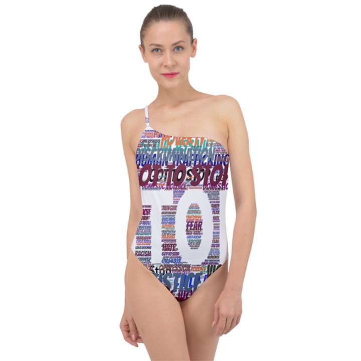 Human Trafficking In Blue Classic Logo Final Classic One Shoulder Swimsuit