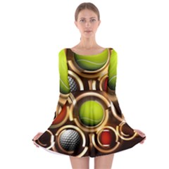 Sport Ball Tennis Golf Football Long Sleeve Skater Dress by HermanTelo