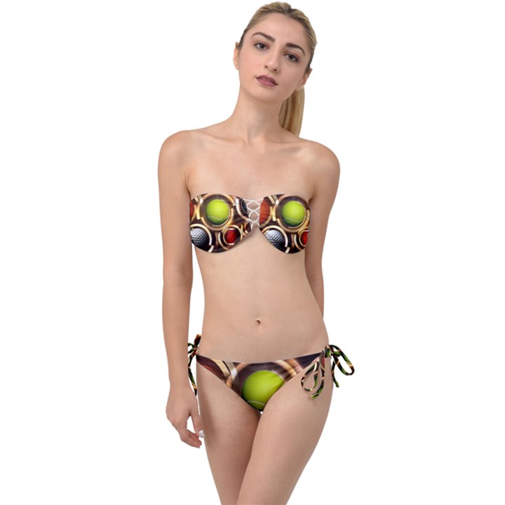 Sport Ball Tennis Golf Football Twist Bandeau Bikini Set