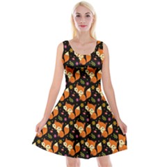 Cute Cartoon Fox Black Reversible Velvet Sleeveless Dress by trulycreative