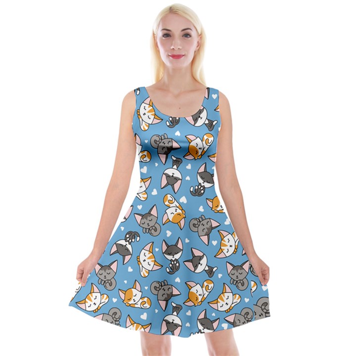 Cute Cartoon Cats Reversible Velvet Sleeveless Dress