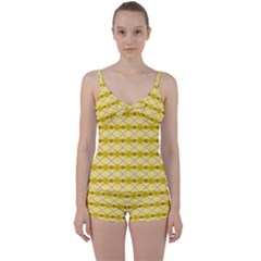 Pattern Pink Yellow Tie Front Two Piece Tankini by HermanTelo